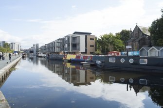General view of the New Lochrin Basin, Union Canal, Edinburgh, taken from the west.