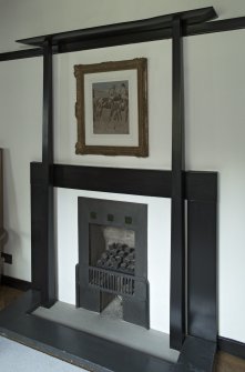 Ground floor, hall, view of fireplace on west wall