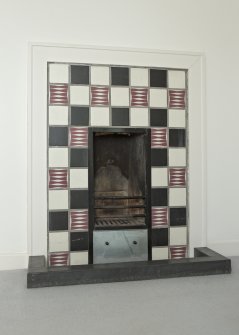 1st floor, bedroom no.2 on plan, detail of fireplace.  Windyhill, Kilmacolm