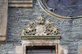 Detail of pediment carving on east elevation