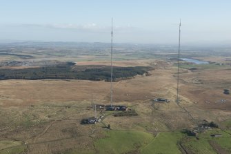 Oblique aerial view of the Kirk of Shotts Television Transmitting Station, looking SE.