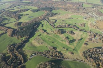 Oblique aerial view of Brunston Castle Golf Course, looking NW.