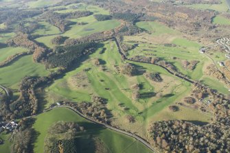 Oblique aerial view of Brunston Castle Golf Course, looking W.