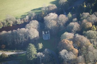 Oblique aerial view of Knockdolian Castle, looking ESE.