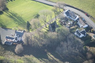Oblique aerial view of Pinwherry Castle, looking WSW.