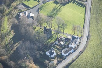 Oblique aerial view of Pinwherry Castle, looking S .