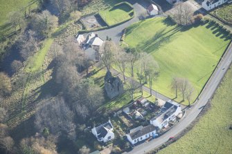 Oblique aerial view of Pinwherry Castle, looking SSE.
