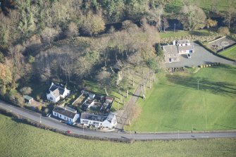 Oblique aerial view of Pinwherry Castle, looking E.