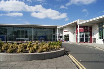 General view of Fountain Park Leisure Centre, 122-130 Dundee Street, Fountainbridge, Edinburgh, from the south-east