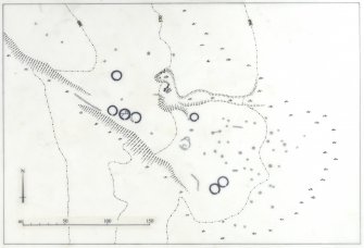 Publication drawing (overlay of natural and contours); Loch Charles, cairnfield, hut-circles.