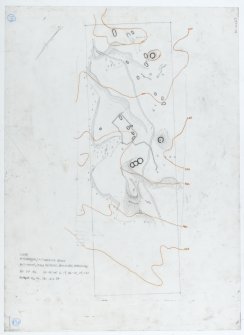 Survey drawing; Pitcarmick Burn, hut-circles, field system, buildings, enclosure.