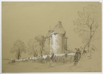 Drawing of Claypotts Castle.