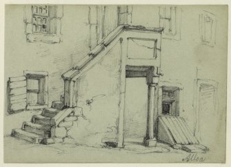 Drawing of projecting staircase in Alloa.