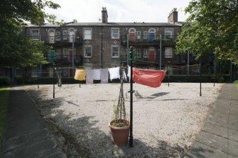 General view of the internal courtyard of Rosemount Buildings, Gardner's Crescent, Edinburgh, taken from the east.