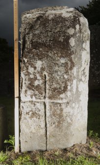 View of pillar with incised cross. Peripheral lighting. (with scale.)