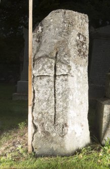View of pillar with incised cross. Peripheral lighting (with scale.)