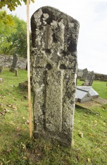 View of relief-carved cross slab. (with scale).
