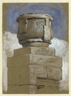 Drawing of sculptured urn on gatepost at Caroline Park.