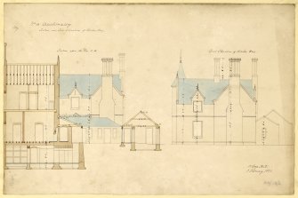 Section and East elevation of kitchen wing, Auchmacoy House.