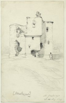 Drawing showing general view of Newbyres Castle.