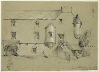 Drawing of Mentsrie Castle.