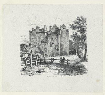 Print of drawing of Ruthven Castle from North.