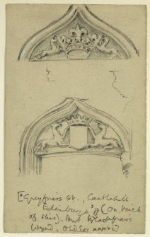 Drawing of details and sections of two doorheads. Castlehill, Greyfriars Street.