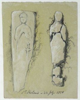 Drawing of grave slab at St. Helen's Chapel.