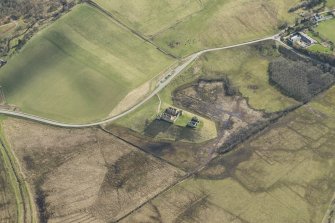 Oblique aerial view of Ruthven Barracks, looking S.