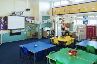 Interior. General view of sample classroom off north corridor.