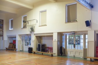 Interior. General view of gym hall showing the 'Alice In Wonderland' mural.