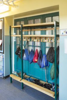 Interior. Detail od former doorway to classroom, now coat and bag stand.