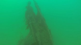 View of bow section of steamship Elton