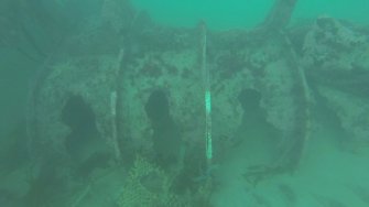 View of propellor shaft tunnel reduction gear on steamship Elton