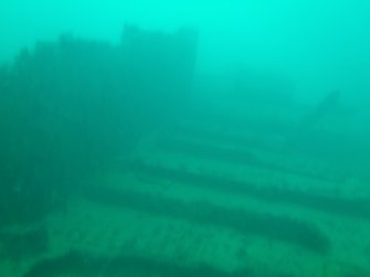 View of frames and hull plating on steamship Minieh