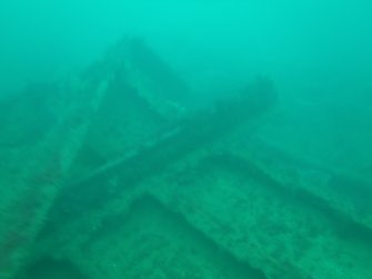 View of frames and hull plating on steamship Minieh