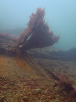 View of twisted hull plating on steamship Numidian