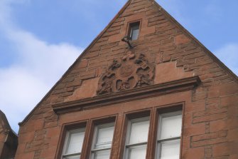 Detail of carved cartouche in gable of former Craigwell Brewery, 65 Calton Road, Edinburgh.