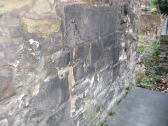 View of altered doorway/window openings on south elevation of Cadell House, Panmure Close, 129 Canongate, Edinburgh.