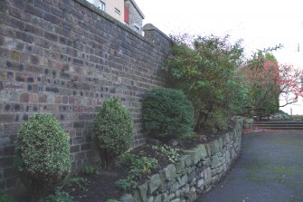 Detail of brick boundary wall between Brown's Close and Whitefoord House and Callendar House, Canongate, Edinburgh.