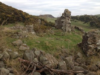 Knockdavie Castle. General view of interior facing east, showing internal partition walls.