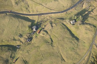 Oblique aerial view of the mining remains, looking NW.