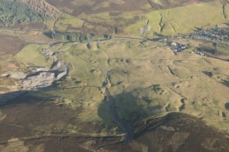 Oblique aerial view of the mining and cultivation remains, looking ESE.