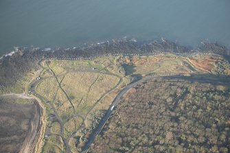 Oblique aerial view of the anti tank blocks, looking NW.