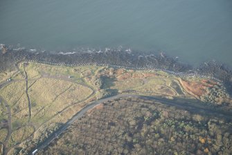 Oblique aerial view of the anti tank blocks, looking NW.