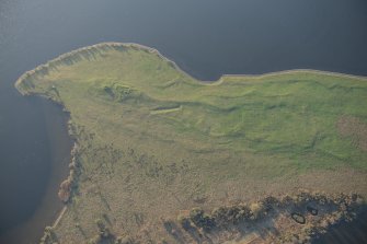 Oblique aerial view of St Serf's Island centred on the Priory Church, looking SSW.