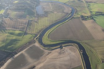 Oblique aerial of the flood damage on the River Isla, looking SW.