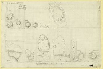 Preparatory drawing; typological series of galleried structures, drawn to a uniform scale.