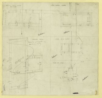 Pencil drawings of Teampull Colum Chille, Kilbar (No.2 and No.2), Ormiclate Castle and Castle St Clair.