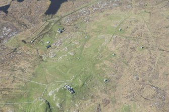 Oblique aerial view of Bheinn Gott radar station on the Isle of Tiree, looking W.